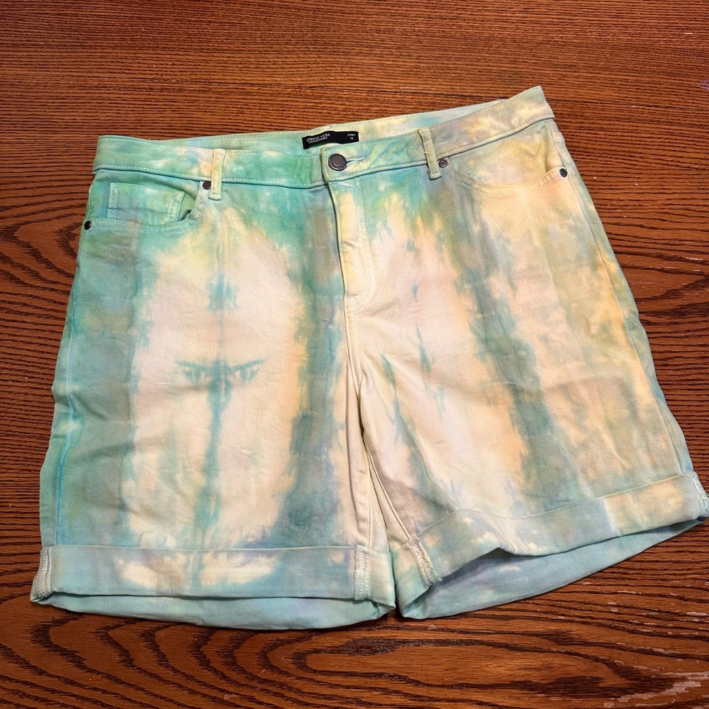 One of the kind, tie-dyed jean shorts
